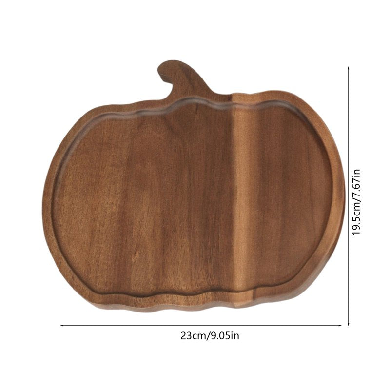 Wood Pumpkin Serving Tray - Rustic Fall Cheese Platter for Thanksgiving & Halloween - Variation C