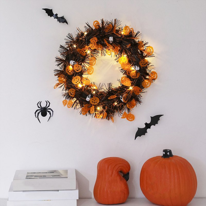 Halloween Wreath with Lights for Front Door, Fall Decor - J-9