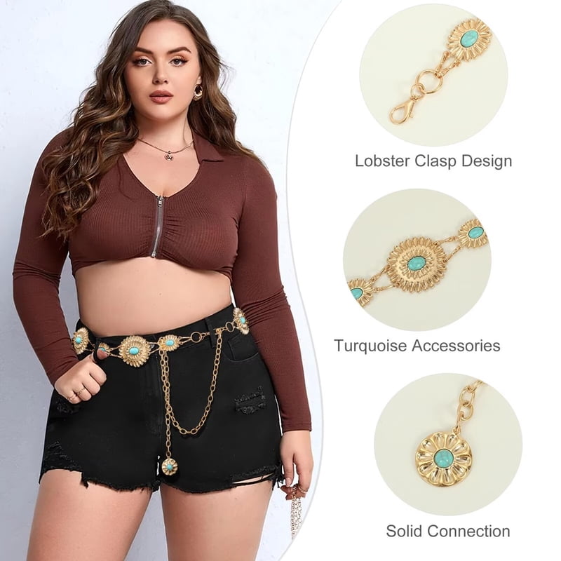 Western Chain Belt for Women Cowgirl Waist Belt for Dresses Jeans - Gold, 36" Fit