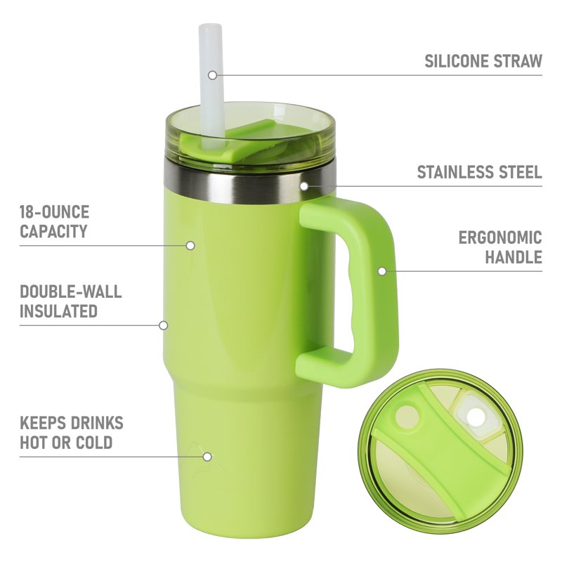 Insulated Stainless Steel Tumbler with Handle - 18 oz Sonic Lime Green