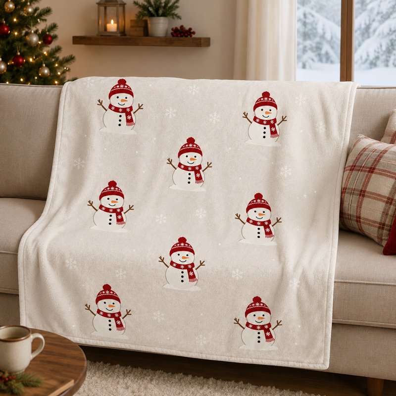 Christmas Snowman and Snowflake Flannel Throw Blanket - 39x28in, Seasonal Decor