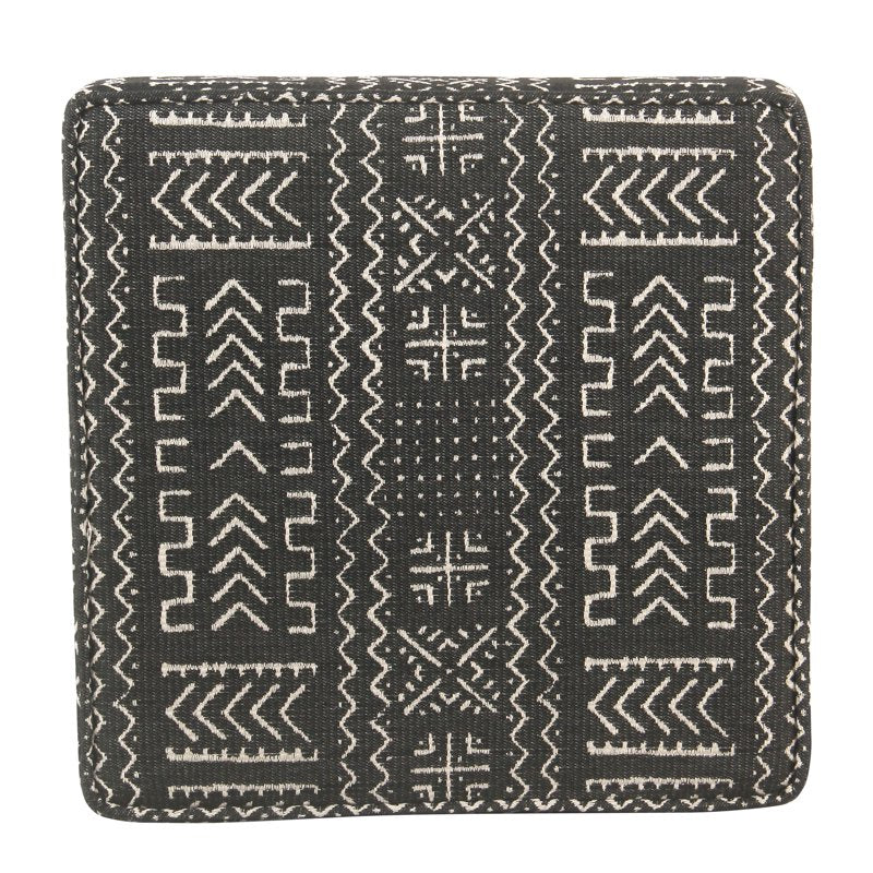 Square Storage Ottoman with Lift-Off Lid - Black & White Pattern