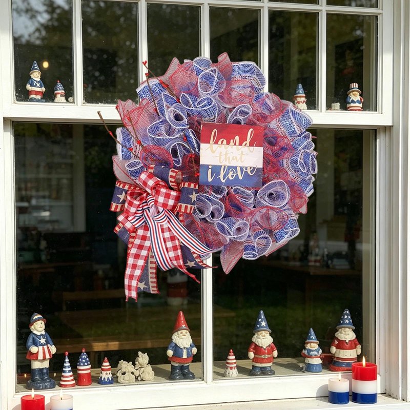 Patriotic 4th of July Wreath - Red White Blue Flag Garland Indoor Outdoor Decor Z0F