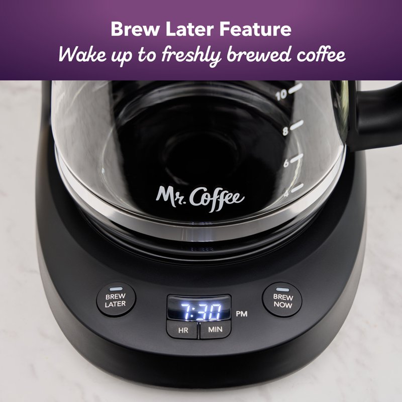 12-Cup Programmable Coffee Maker with Auto-Shutoff and Reusable Filter - Black