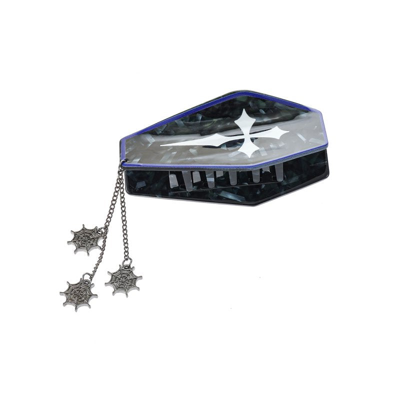 Halloween Coffin Claw Hair Clip with Spiderweb Charm - Multicolor, 1 Piece