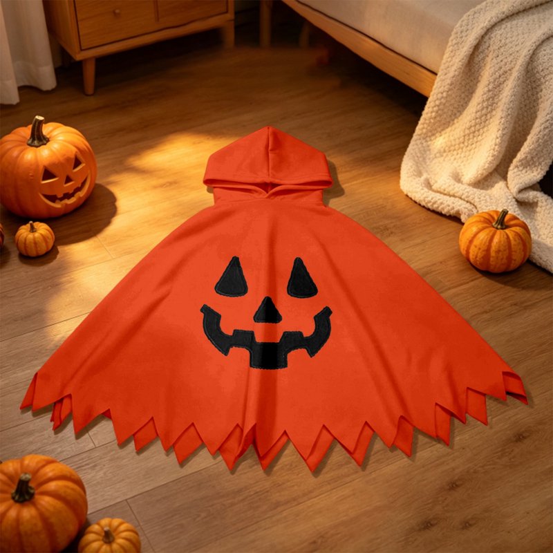 Kids Halloween Costume Hooded Pumpkin Face Cape - Unisex Dress Up Clothes, 7-9 Years - Orange-B Fancy-Dress Costumes
