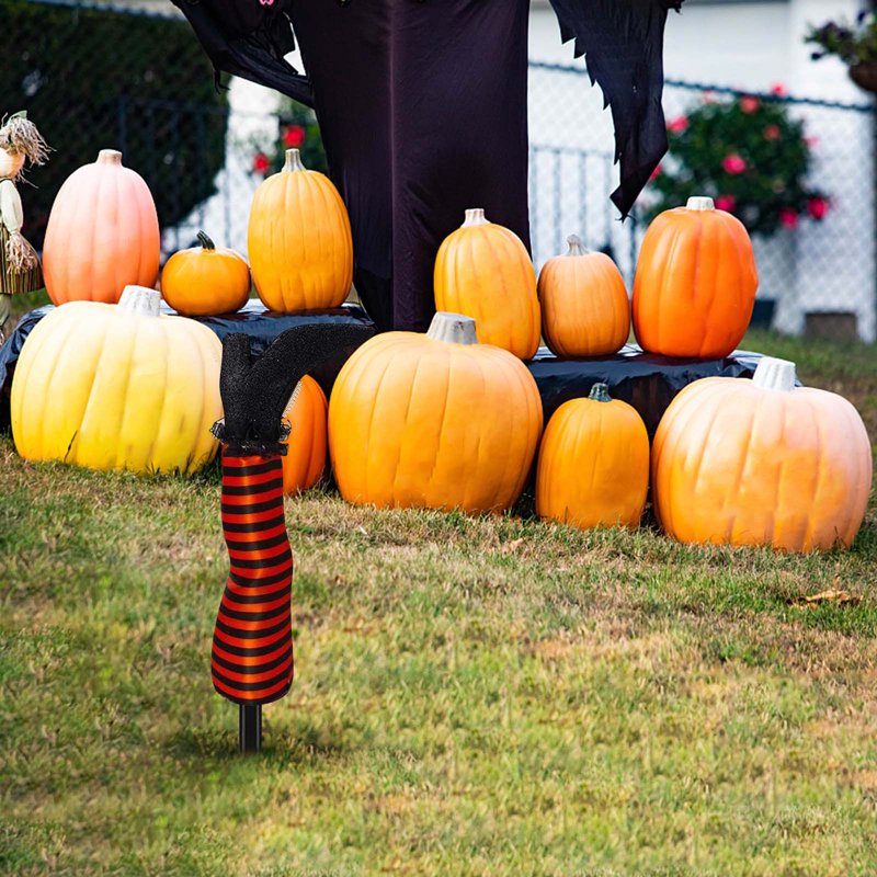 Halloween Witch Leg Yard Stakes - Orange Spooky Garden Decor - Variation R#Orange