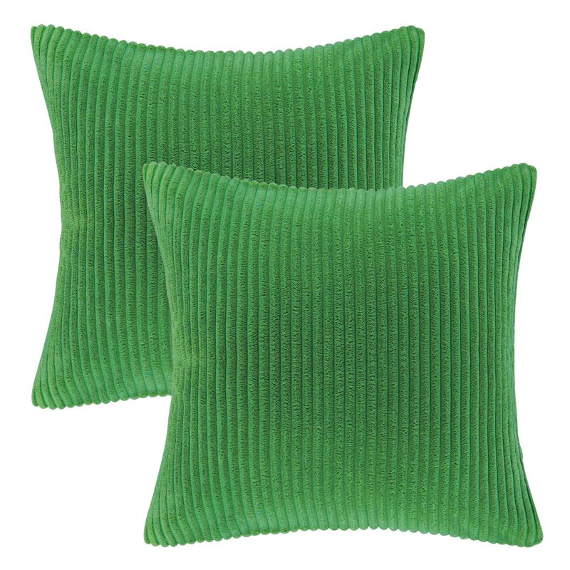 18x18 Inch Green Fluffy Corduroy Velvet Square Throw Pillow Set of 2