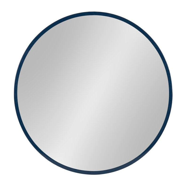 Round Wood Wall Mirror - 21.6" Diameter, Navy Blue - Modern Home Decor