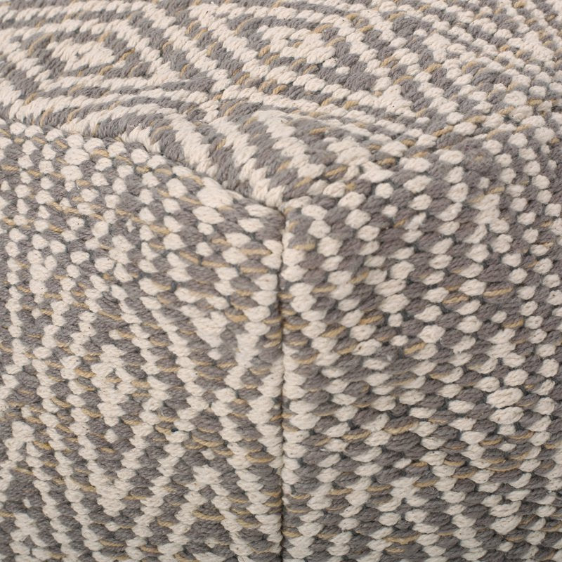 Cotton Cube Pouf - Handcrafted Boho Style, Gray Variation