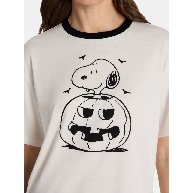 Peanuts Snoopy Pumpkin Sleep Set for Women & Plus Size Coconut Milk 2X