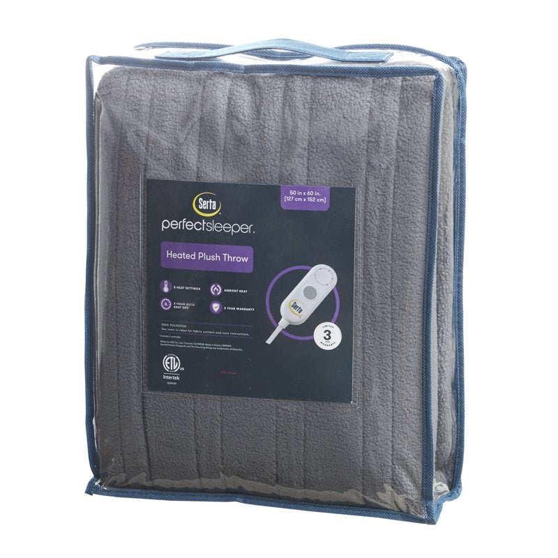 Serta Fleece to Sherpa Heated Throw Blanket - 50x60 Inch, Dark Grey