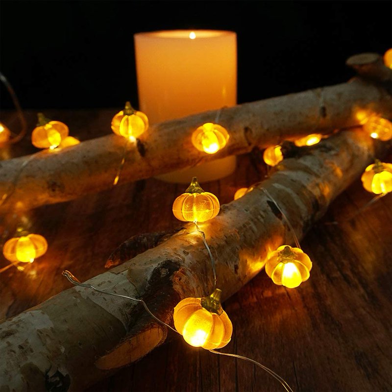 Halloween 3D Pumpkin String Lights - 10ft Battery Powered LED Lights for Indoor Outdoor Fall Thanksgiving Decor - Variation: Orange Pumpkin