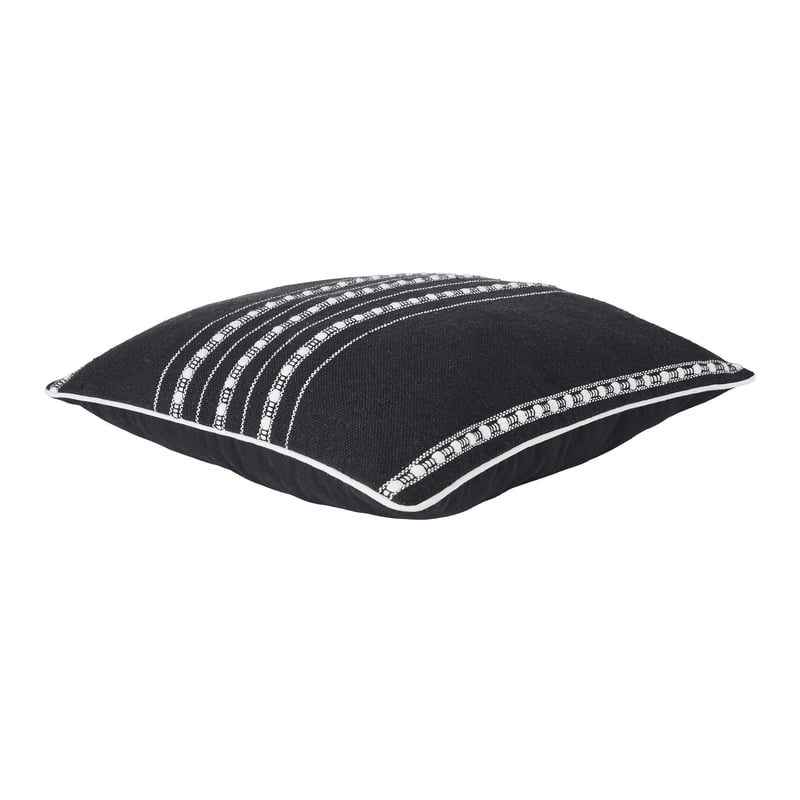 Decorative Pillow - 18x18 Black Stripe Cotton-Rich Cushion - Black, 1