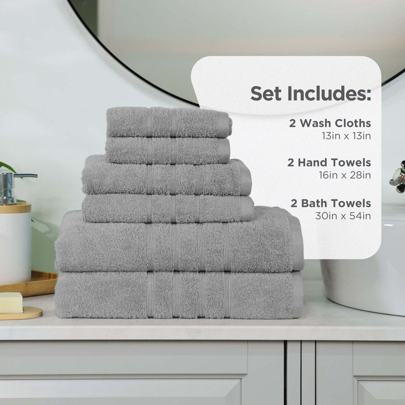 Martex 6-Piece Cotton Towel Set - Soft & Absorbent Bath Towels - Monument Grey