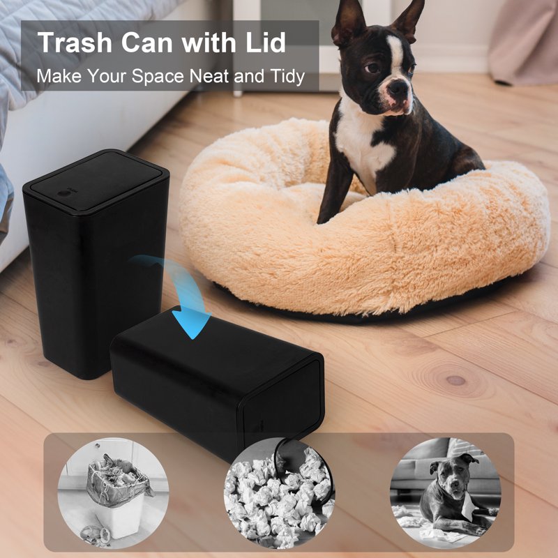 2 Pack Plastic Trash Can with Press Top Lid - Black, 2.6 Gal