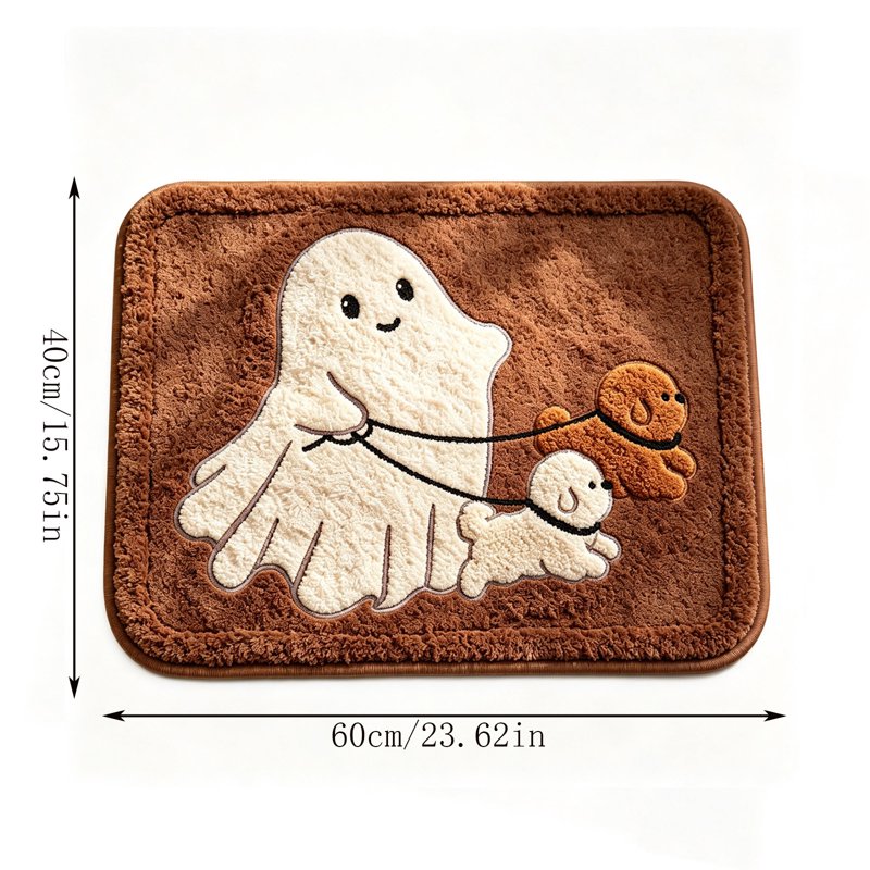 Halloween Doormat with Ghost Walking Dogs, 23.62x15.75in - Cute Indoor Front Door & Bath Floor Mat - Variation: 59 Square