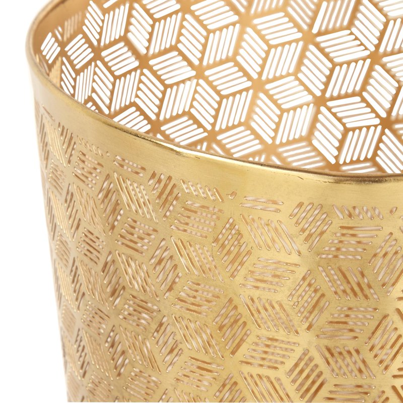 Gold Metal Geometric Cube Waste Bin - 9" x 10" Round