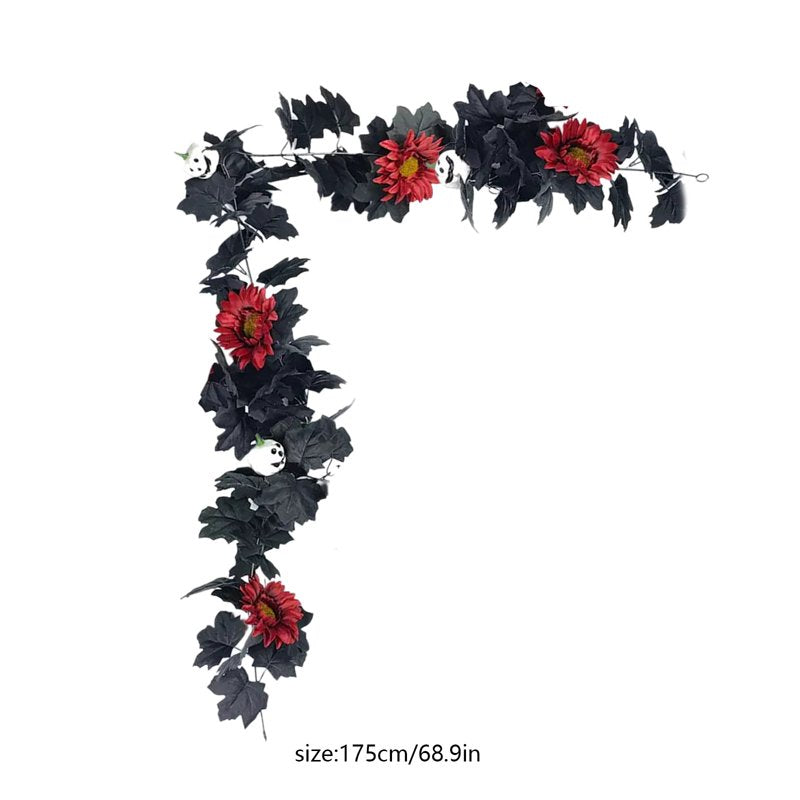 Halloween Garland Decor with Black Wreath - 68.9in Seasonal Wall Decor - Variation B