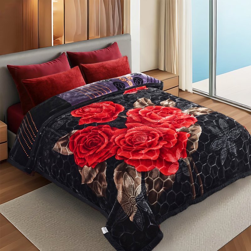 Heavy Reversible King Size Microfiber Blanket - 10lbs Plush Warm Bedding with AB Pattern - Black, Purple & Rose - 87x95 Inches - Warm Winter Bed Cover - Variation: AB-Black Purple & Rose