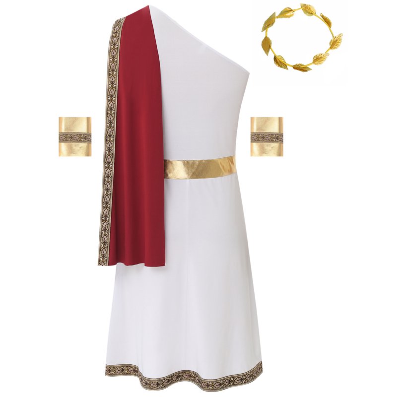 Mens Greek Roman Toga Costume with Sleeves - Burgundy-S