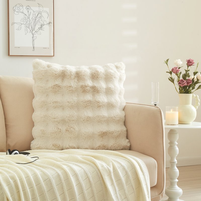 Better Homes & Gardens Bubble Fur Throw Pillow 22x22 in Papyrus Beige - Decorative Cushion