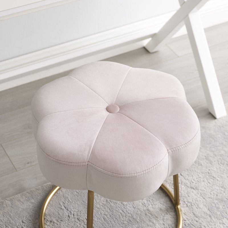 Boho Floral Plush Velvet Stool - Light Pink with Gold Base