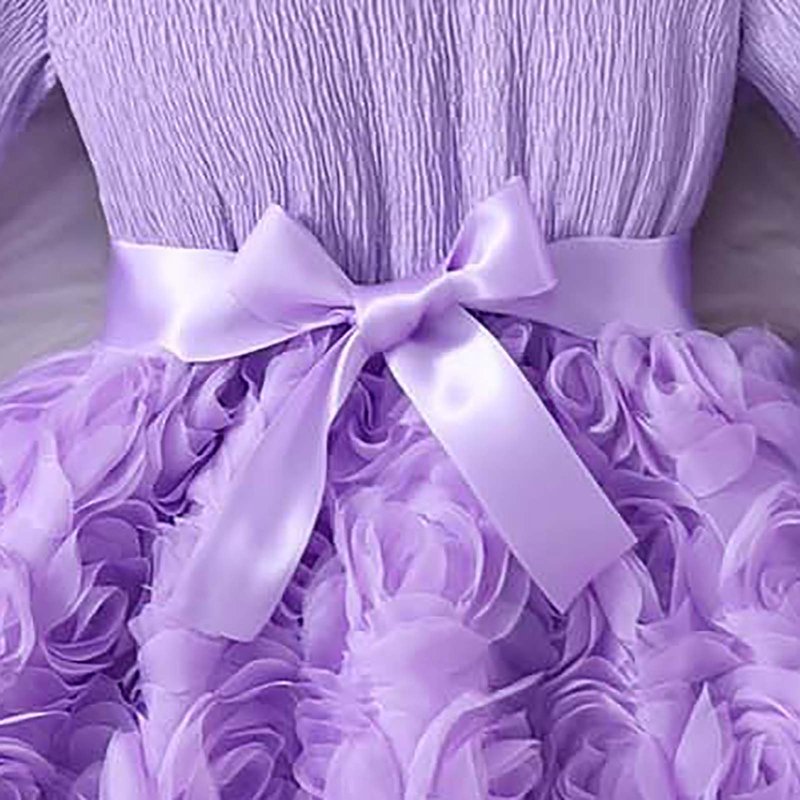 Purple Toddler Girls Dress with 3D Rose Design Long Sleeve for Birthday & Holiday - Size 2-3 Years Z13-13Purple