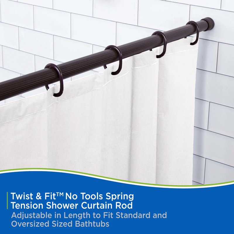 Brown Twist & Fit No Tools Shower Curtain Rod 36-63 Inch Rust-Resistant Steel