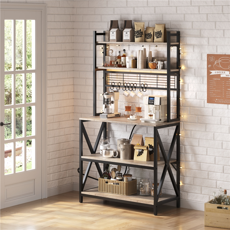 5-Tier Industrial Kitchen Baker's Rack with LED Light - Gray