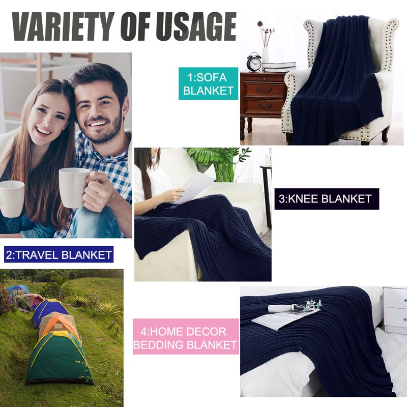 Cotton Cable Knit Throw Blanket - Navy Blue, 51" x 59"