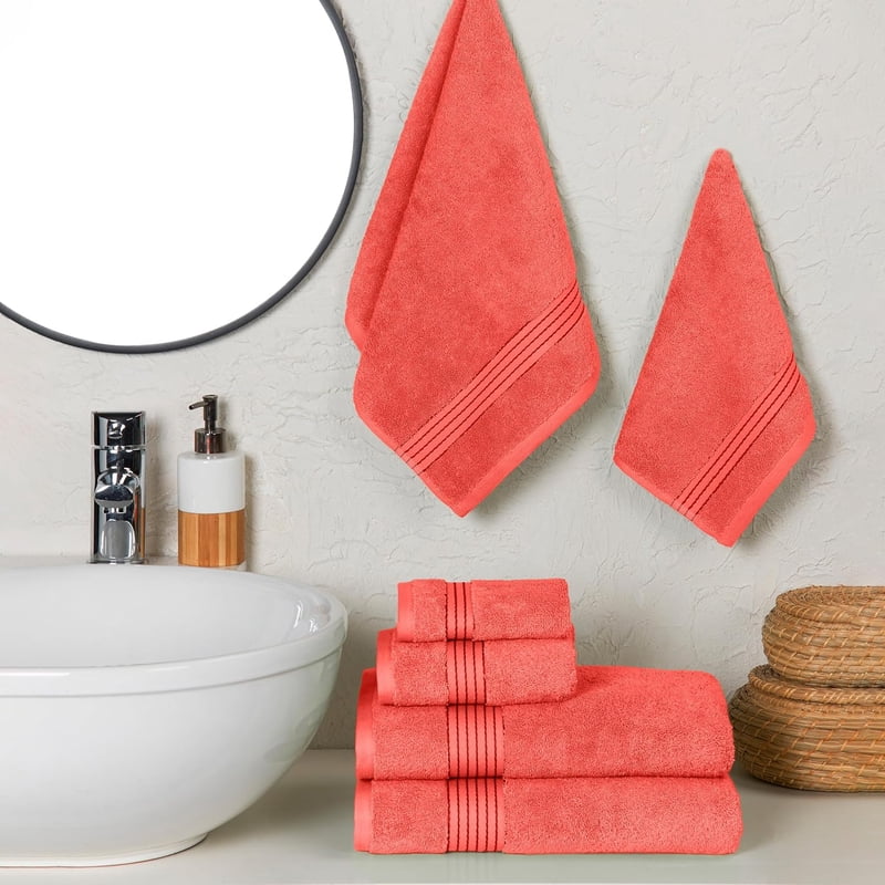 Luxury Turkish Cotton Towel Set Coral - 6-Piece Bath & Hand Towels, Washcloths