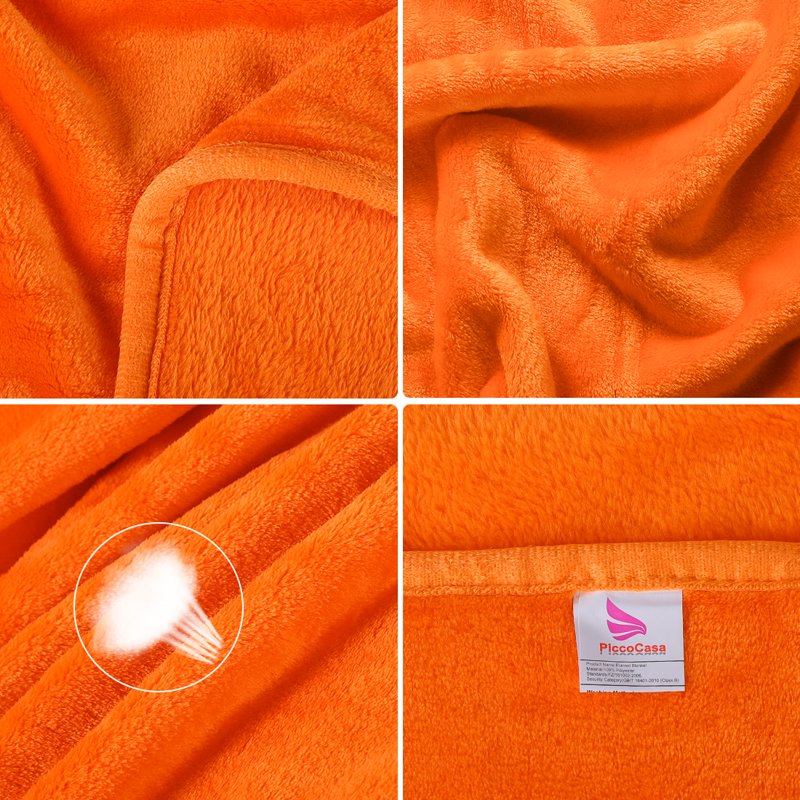 Twin XL Flannel Fleece Blanket - Soft Luxury Hemmed Orange
