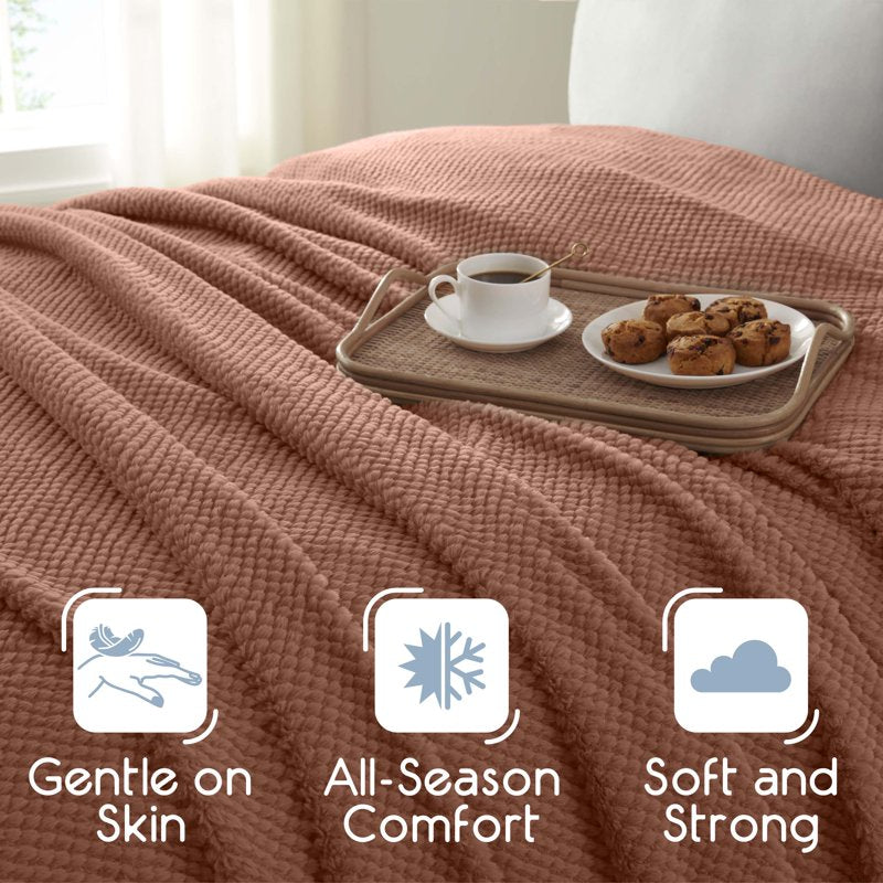 Queen Plush Texture Blanket - Ultra Soft All-Season Throw - Copper, Full/Queen