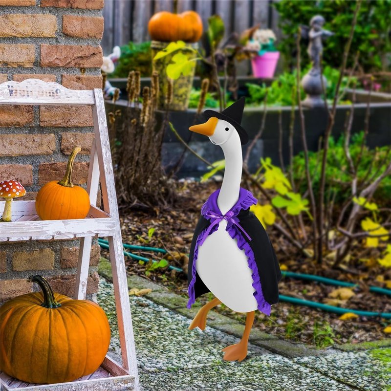 Halloween Purple Ruffled Witch Hat Cape for 23-Inch Plastic Goose - Yard Decor & Ornament Set Variation