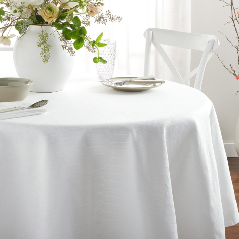 Honeycomb Tablecloth - White, 70" Round - Durable Cotton Fabric