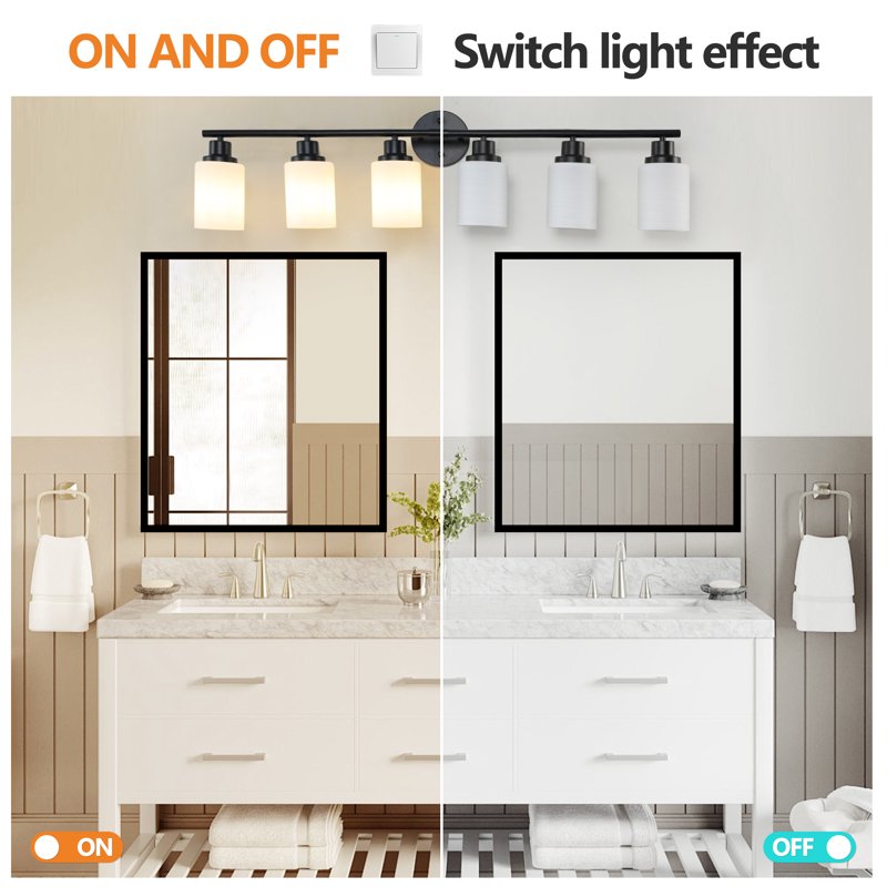 Black 39-Inch Modern Vanity Bathroom Light Fixture with Frosted Glass & Metal Frame - 6-Light