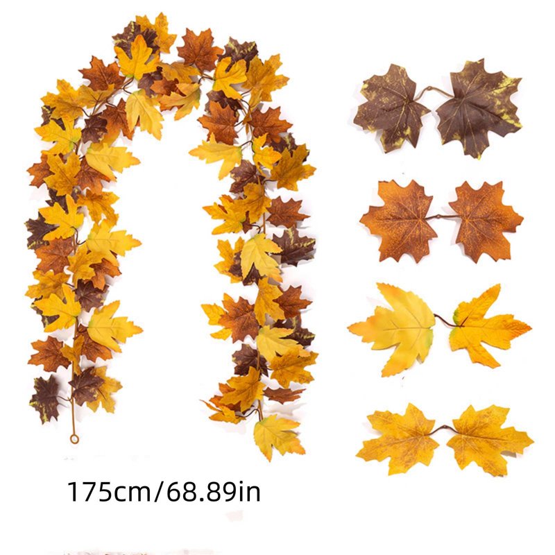 Fall Maple Leaf Wreath Garland 2-in-1 - Yellow B Autumn Decor for Door, Mantel & Wall