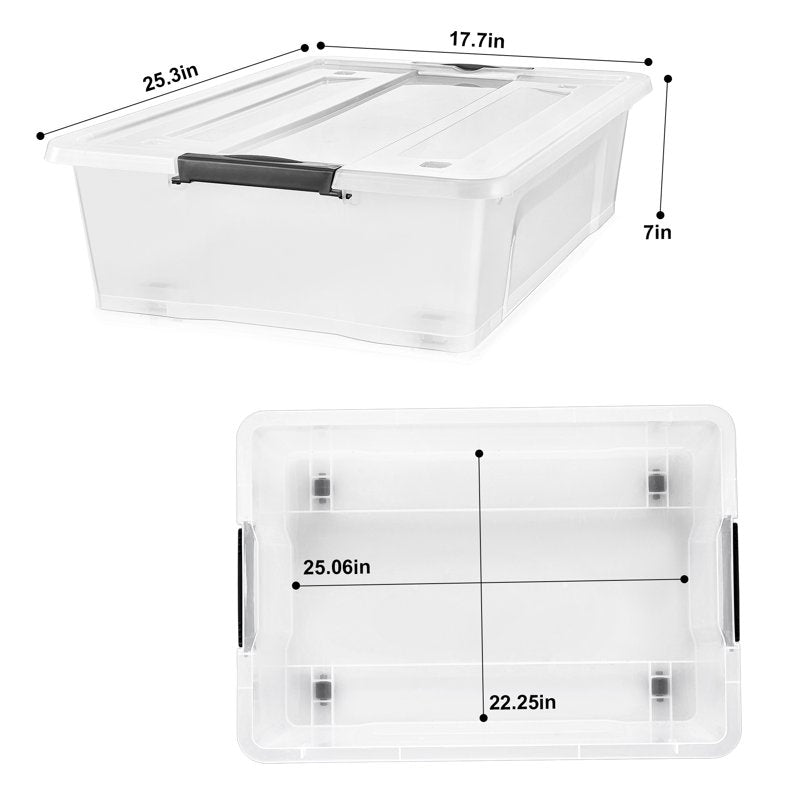 Underbed Storage Bins 40Qt Stackable Clear Plastic Containers - 4 Pack