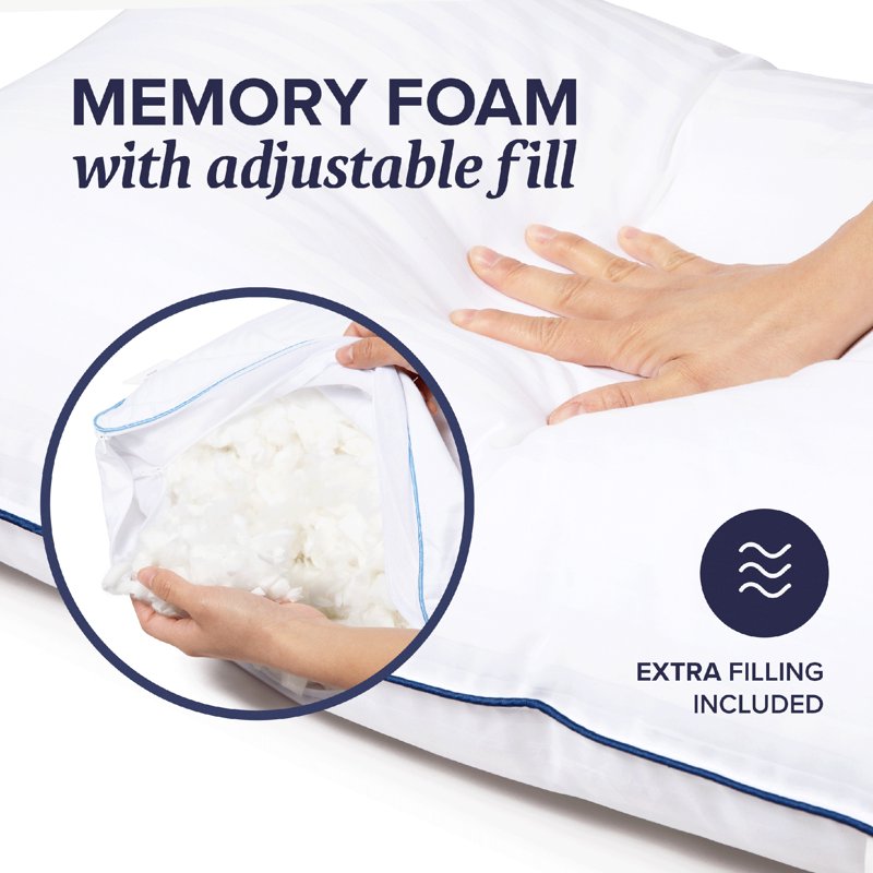 (4 Pack) Customizable Memory Foam Queen Pillow - Support & Comfort, Adult
