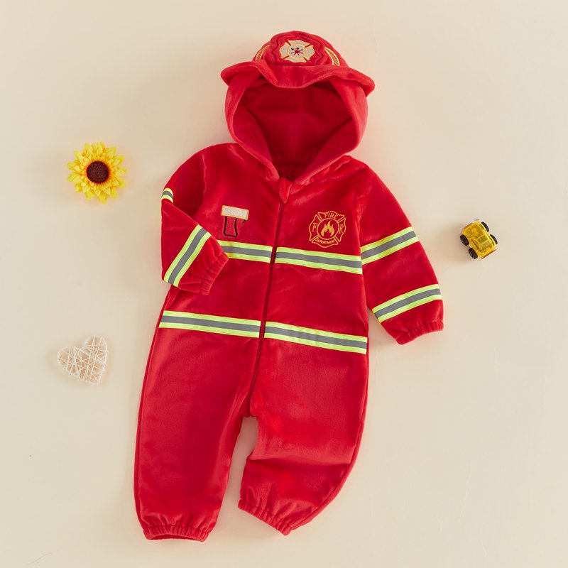 Toddler Firefighter Costume Romper - Red 12-18 Months Halloween Kids Dress-Up