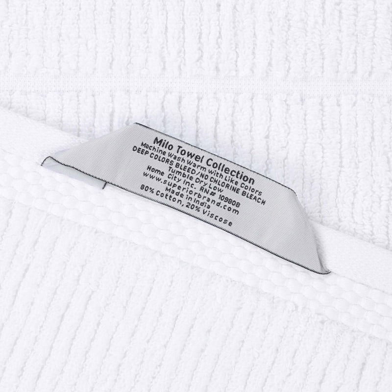 White 3-Piece Cotton Towel Set - Medium Weight Ribbed Towels, Superior Milo