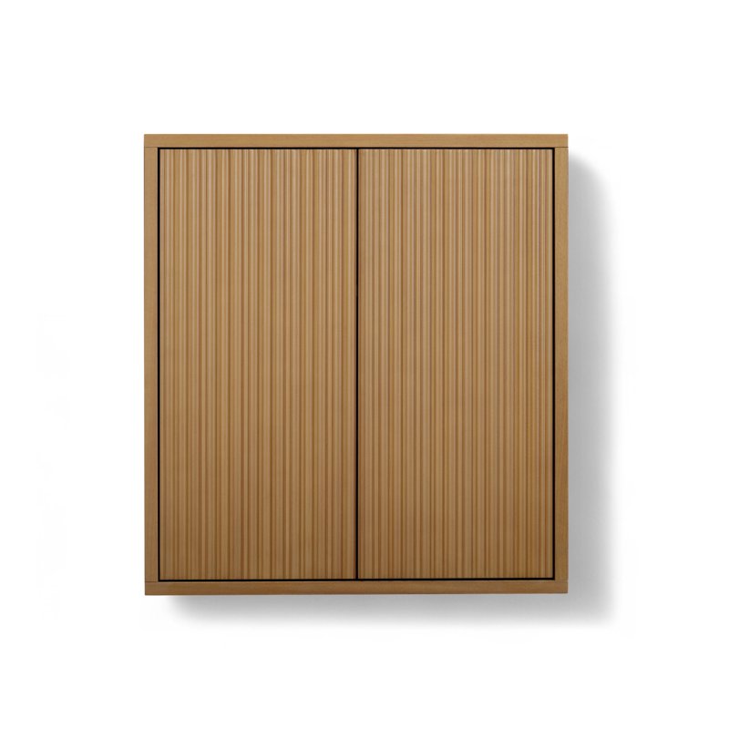 Natural Wall-Mounted Storage Cabinet with Push-Open Doors - Solid Wood & Fluted Fronts