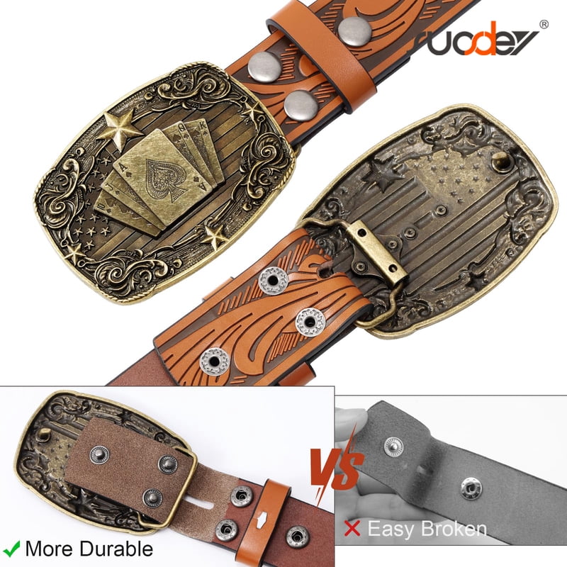 Bronze Cowboy Leather Belt for Men Women 35-38 Inch Waist Western Style Embossed Strap