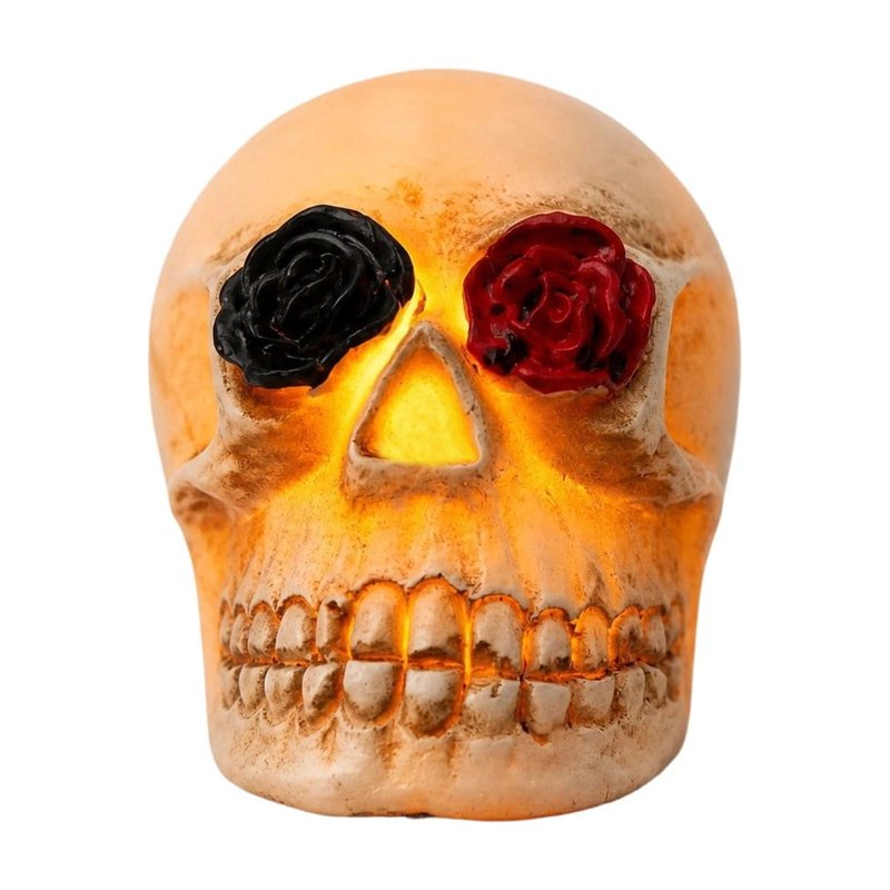 Skull Rose Lamp - Halloween Gothic Resin Table Light with Warm Candle Glow - Variation #359C