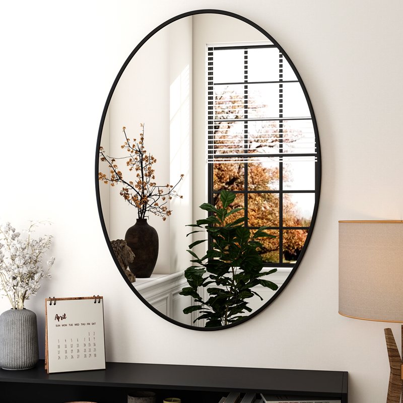 Oval Bathroom Wall Mirror 26x38 Black - Elegant Durable Frame