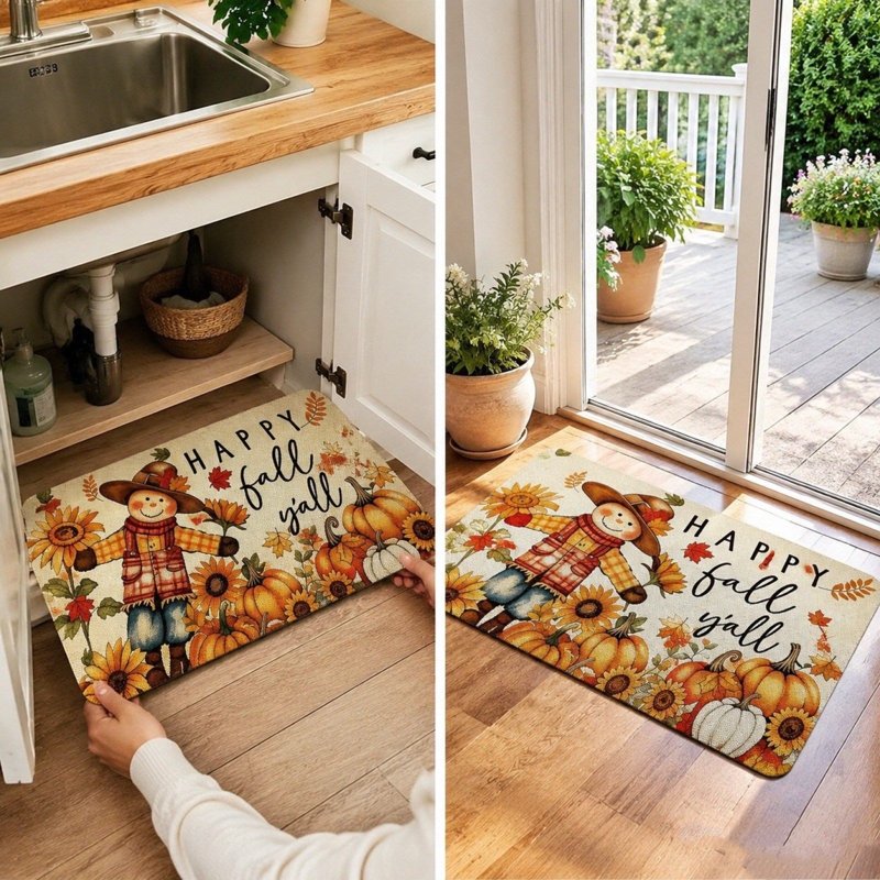 Thanksgiving Harvest Doormat with Scarecrow - Fall Front Door Decor - 15.8 x 23.6 Inch (Z)