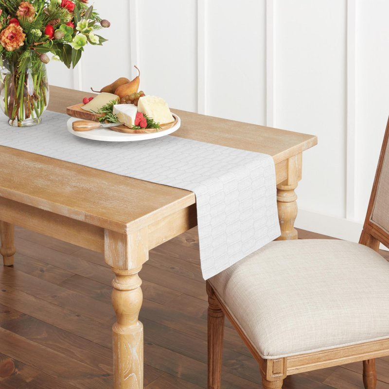 Honeycomb Reversible Table Runner - White, 15" W x 72" L