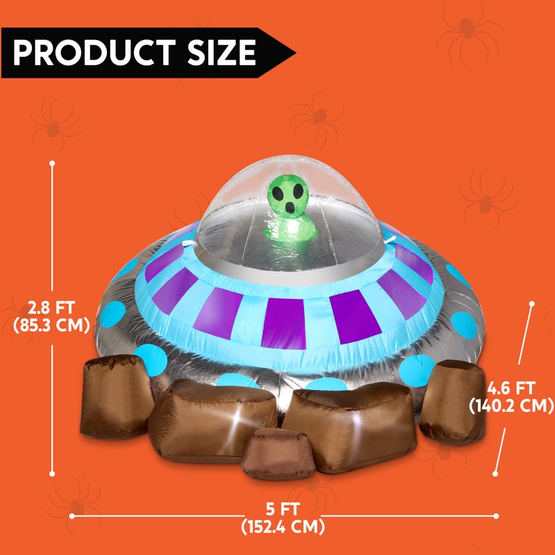 Crashing UFO Alien Inflatable Decoration - 5ft Halloween Yard Blow Up with Color Changing Lights