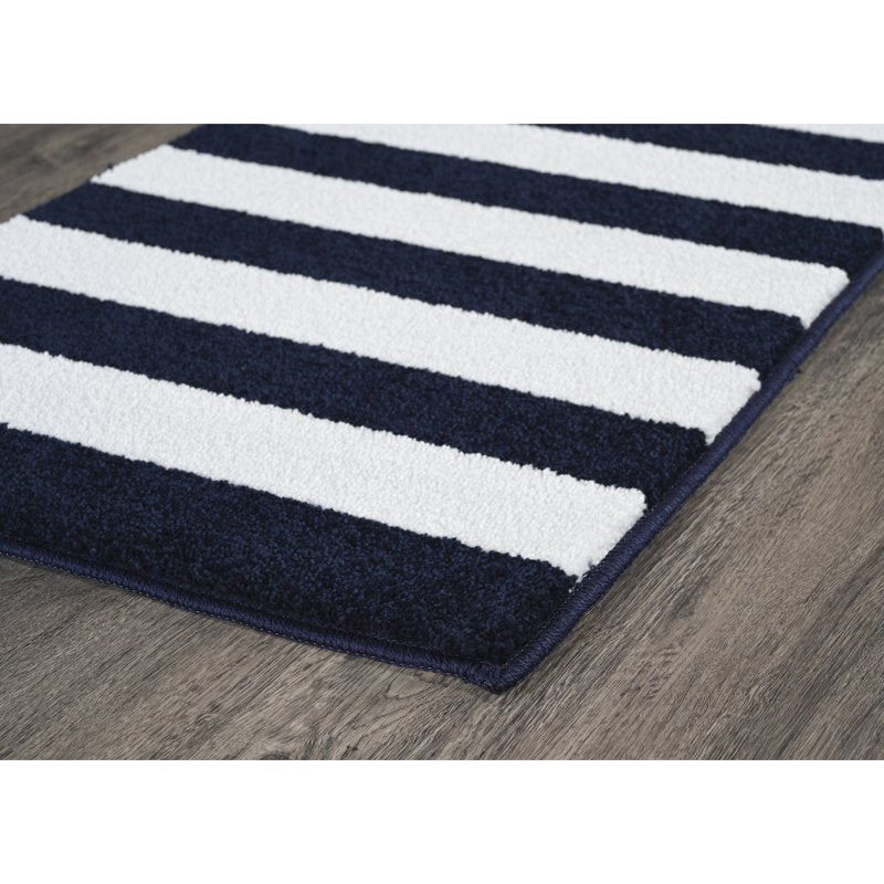Beach Stripe Washable Bathroom Rug - Navy & White, 21 x 34 Inches - Rectangular